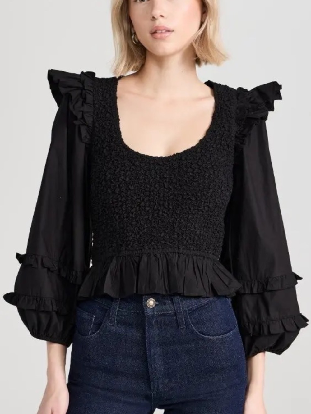 Cleobella Veronika Solid Blouse in Black | Size Medium